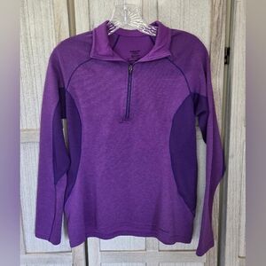 Patagonia Womens Capilene Midweight 1/2 Zip Base layer Top Size S Purple Logo